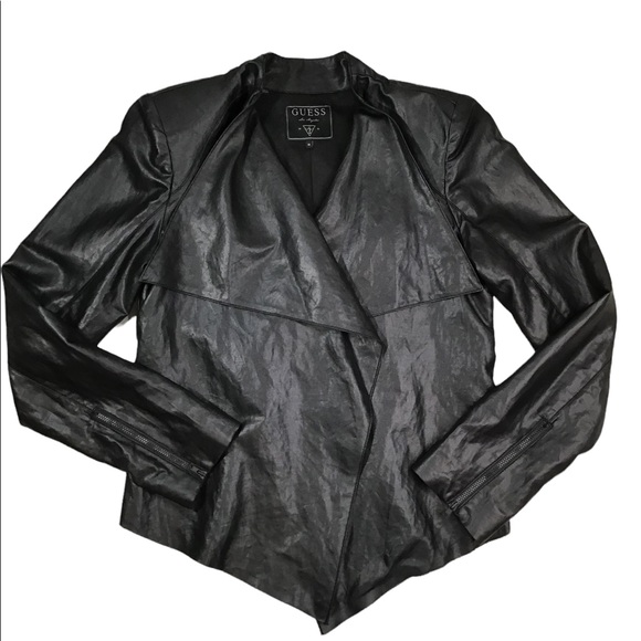 GUESS - Faux Leather Moto Jacket - Black Size M - Picture 13 of 16